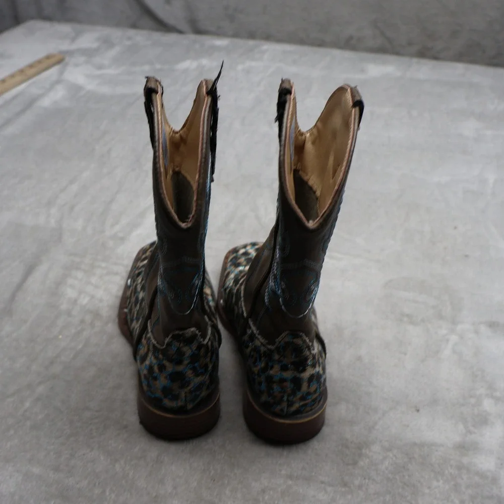 Roper Kids 12 Western Boots Brown Glitter Animal Print Cowgirl 09-018-1901-2562
